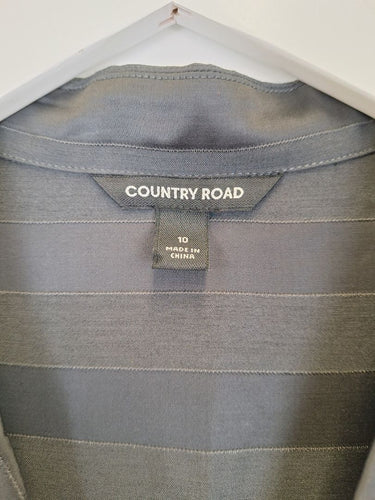 Second-Hand - Country Road Charcoal Satin Stripe Shirt Size 10 - SwapUp