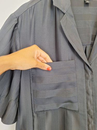 Second-Hand - Country Road Charcoal Satin Stripe Shirt Size 10 - SwapUp