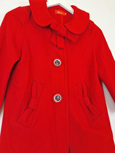 Second-Hand - Revival Scarlet Red Wool Blend Bow Coat Size 8 - SwapUp