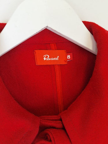 Second-Hand - Revival Scarlet Red Wool Blend Bow Coat Size 8 - SwapUp