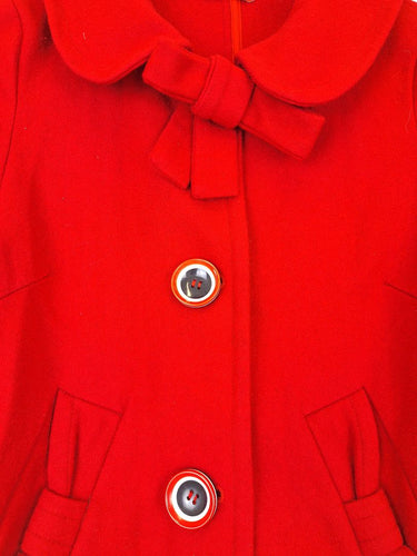 Second-Hand - Revival Scarlet Red Wool Blend Bow Coat Size 8 - SwapUp