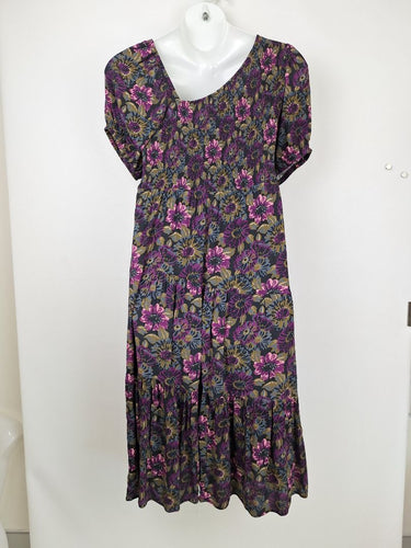 Second-Hand - Something 4 Olivia Pretty Shirred Asymmetric Midi Dress Size 16 - SwapUp