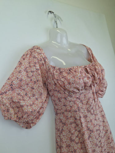 Second-Hand - Atmos & Here Feminine Ruched Soft Pink Midi Dress Size 8 - SwapUp