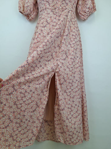 Second-Hand - Atmos & Here Feminine Ruched Soft Pink Midi Dress Size 8 - SwapUp