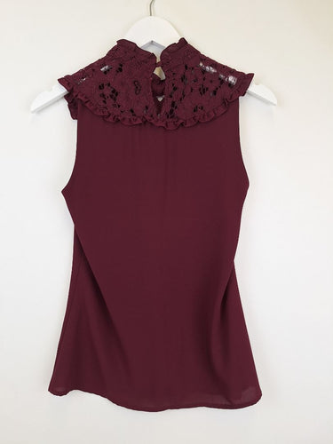 Second-Hand - Review Frilly Lace Berry Sleeveless Top Size 6 - SwapUp
