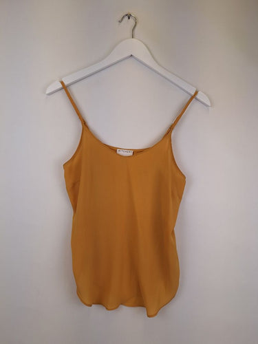 Second-Hand - Witchery Frilly Mustard Floral Blouse Size 6 - SwapUp
