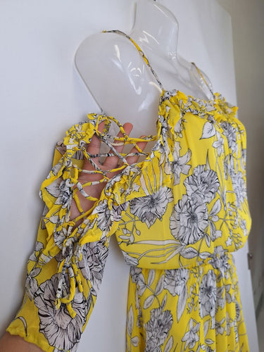 Second-Hand - Seed Frilly Yellow Floral Spring Mini Dress Size 6 - SwapUp