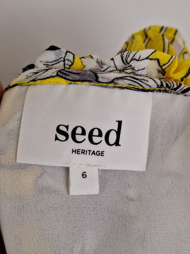 Second-Hand - Seed Frilly Yellow Floral Spring Mini Dress Size 6 - SwapUp