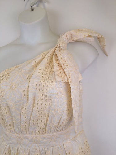 Second-Hand - All About May Cream Broderie Bow Shoulder Dress Size 14 - SwapUp