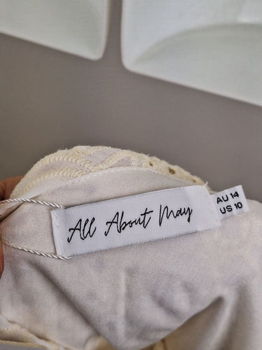 Second-Hand - All About May Cream Broderie Bow Shoulder Dress Size 14 - SwapUp