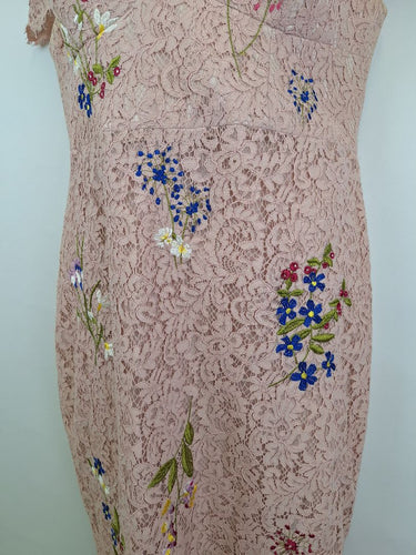Second-Hand - Karen Millen Blush Lace Floral Embroidered Dress Size 16 - SwapUp