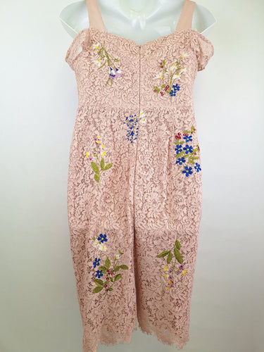 Second-Hand - Karen Millen Blush Lace Floral Embroidered Dress Size 16 - SwapUp