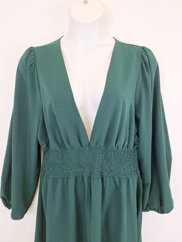 Second-Hand - Atmos & Here Forest Green Deep V Neck Dress Size 20 - SwapUp
