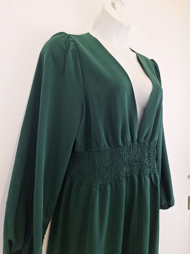 Second-Hand - Atmos & Here Forest Green Deep V Neck Dress Size 20 - SwapUp