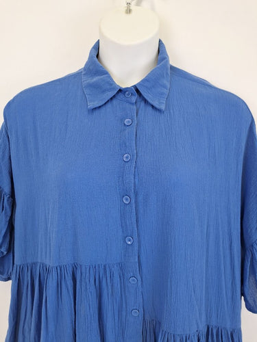 Second-Hand - Bohemian Sapphire Blue Cotton Asymmetrical Dress Size XXL - SwapUp