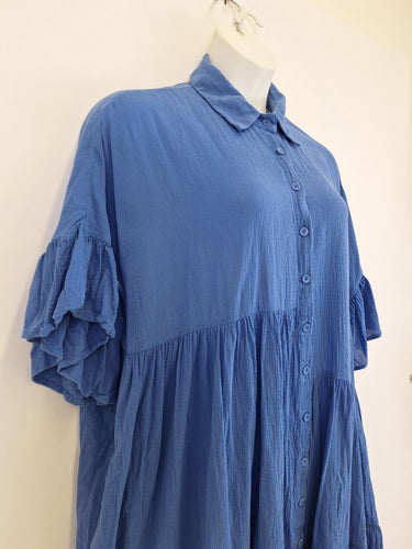 Second-Hand - Bohemian Sapphire Blue Cotton Asymmetrical Dress Size XXL - SwapUp