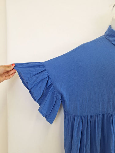 Second-Hand - Bohemian Sapphire Blue Cotton Asymmetrical Dress Size XXL - SwapUp