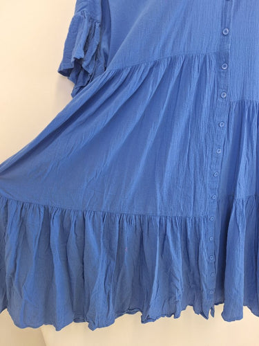 Second-Hand - Bohemian Sapphire Blue Cotton Asymmetrical Dress Size XXL - SwapUp