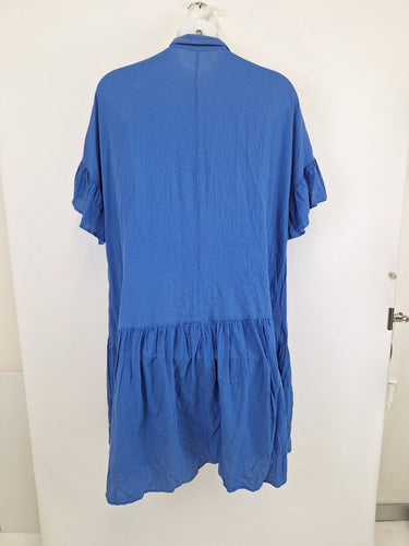 Second-Hand - Bohemian Sapphire Blue Cotton Asymmetrical Dress Size XXL - SwapUp