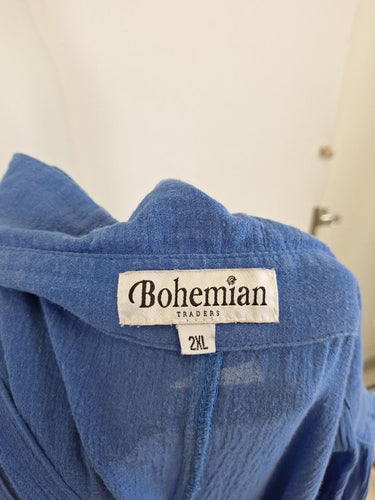 Second-Hand - Bohemian Sapphire Blue Cotton Asymmetrical Dress Size XXL - SwapUp