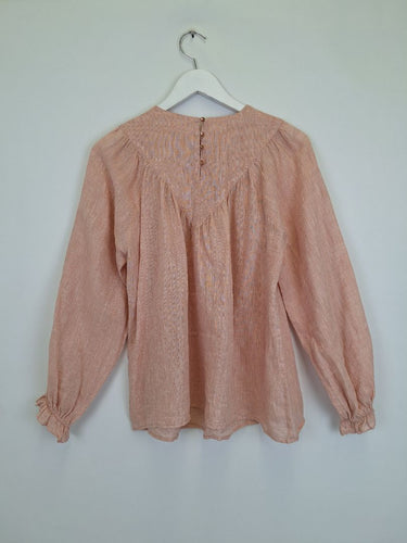 Second-Hand - Arlington Milne Apricot Linen V Panel Blouse Size XS - SwapUp