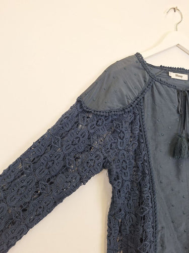 Second-Hand - Binny Muted Navy Lace Blouse Size 8 - SwapUp