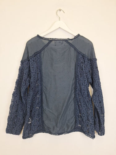 Second-Hand - Binny Muted Navy Lace Blouse Size 8 - SwapUp
