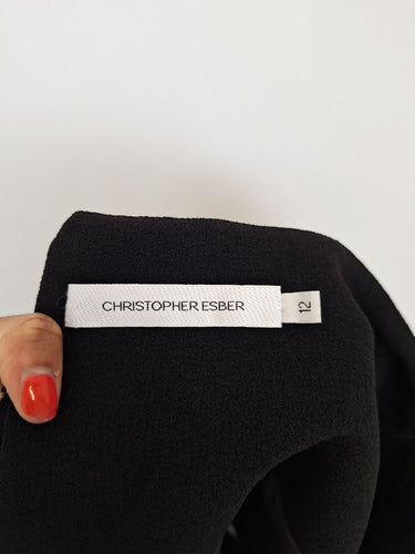 Second-Hand - Christopher Esber Navy Woven Asymmetrical Maxi Skirt Size 12 - SwapUp