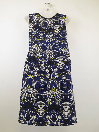Second-Hand - Marcs Silk Blue Moth Midi Dress Size 8 - SwapUp