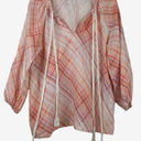 Second-Hand - Elms + King Peach Pink Plaid Tie Front Blouse Size M - SwapUp