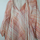Second-Hand - Elms + King Peach Pink Plaid Tie Front Blouse Size M - SwapUp