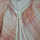 Second-Hand - Elms + King Peach Pink Plaid Tie Front Blouse Size M - SwapUp