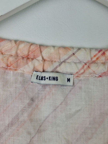 Second-Hand - Elms + King Peach Pink Plaid Tie Front Blouse Size M - SwapUp