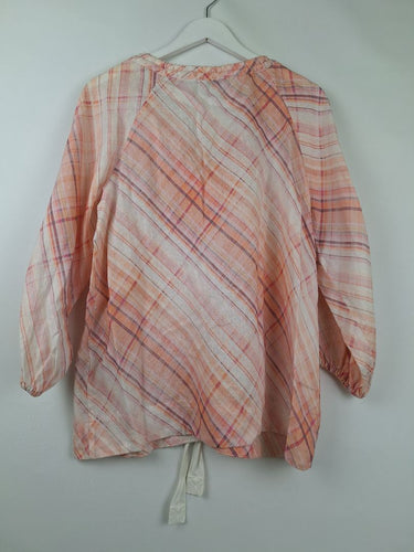 Second-Hand - Elms + King Peach Pink Plaid Tie Front Blouse Size M - SwapUp