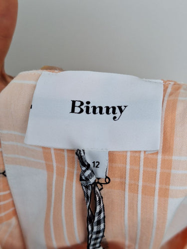 Second-Hand - Binny Apricot Galloping Plaid Shift Mini Dress Size 12 - SwapUp
