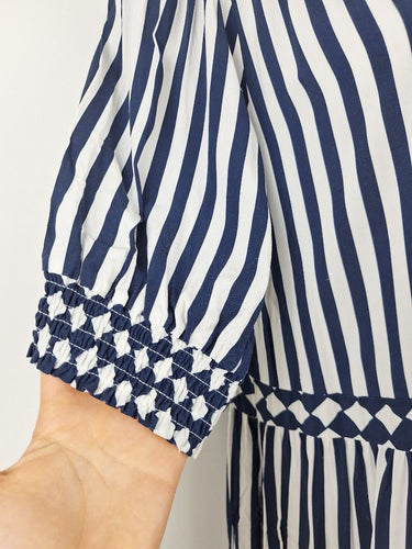 Second-Hand - Threadz Harlequin Stripe Tier Dress Midi Dress Size M - SwapUp