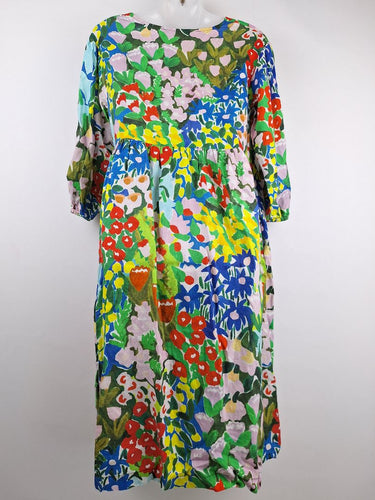 Second-Hand - Variety Hour Vibrant Garden Party Comfy Linen Mini Dress Size XS - SwapUp
