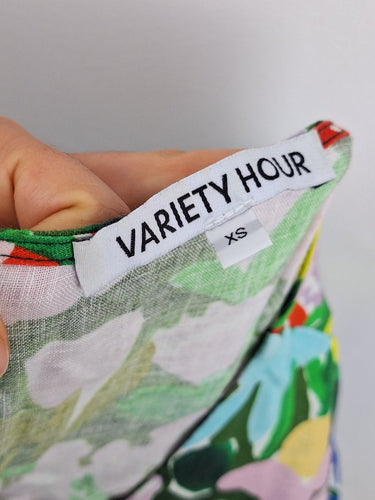 Second-Hand - Variety Hour Vibrant Garden Party Comfy Linen Mini Dress Size XS - SwapUp