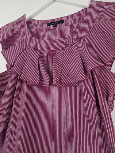 Second-Hand - Cue Neat Frilly Purple Striped Top Size 6 - SwapUp