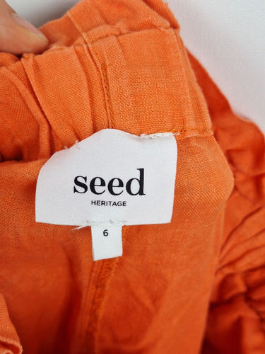 Second-Hand - Seed Orange Linen Paper Bag Pants Size 6 - SwapUp