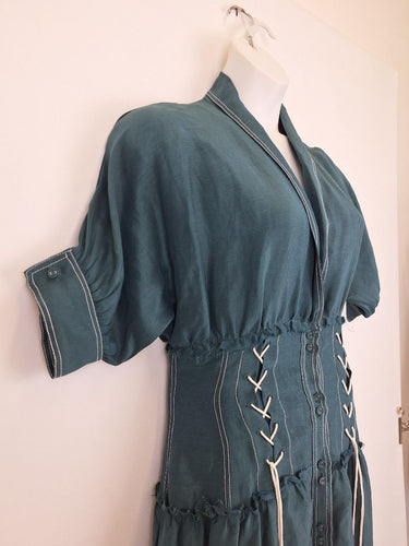Second-Hand - Aje Emerald Silk Linen Corset Maxi Dress Size 12 - SwapUp