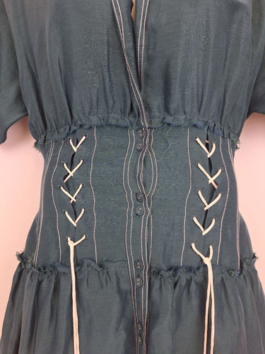 Second-Hand - Aje Emerald Silk Linen Corset Maxi Dress Size 12 - SwapUp