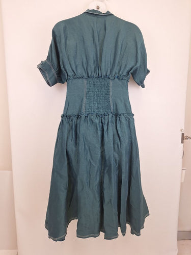 Second-Hand - Aje Emerald Silk Linen Corset Maxi Dress Size 12 - SwapUp