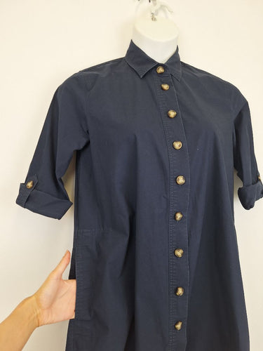 Second-Hand - Trenery Navy Button Up Mini Dress Size 12 - SwapUp