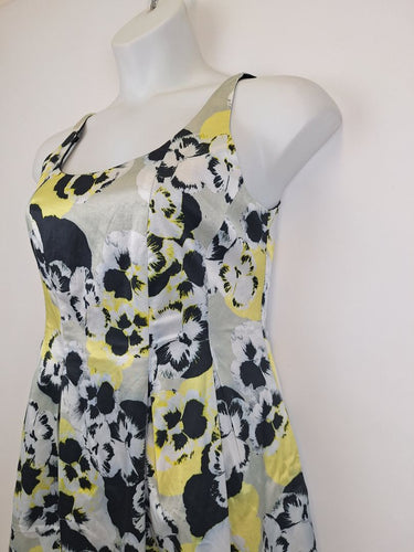 Second-Hand - Veronika Maine Lemon Pansy Satin Midi Dress Size 10 - SwapUp