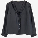 Second-Hand - Assorted Brands Classy Charcoal Frilled Silk Blouse Size 12 - SwapUp