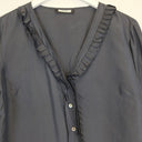 Second-Hand - Assorted Brands Classy Charcoal Frilled Silk Blouse Size 12 - SwapUp