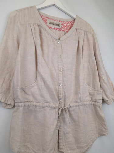 Second-Hand - Hammock & Vine Beige Linen Drawstring Collarless Shirt Size 10 - SwapUp