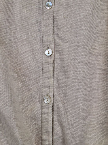 Second-Hand - Hammock & Vine Beige Linen Drawstring Collarless Shirt Size 10 - SwapUp