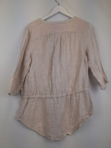 Second-Hand - Hammock & Vine Beige Linen Drawstring Collarless Shirt Size 10 - SwapUp